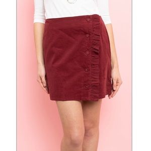 Button Front Fill Detail Wine Skirt